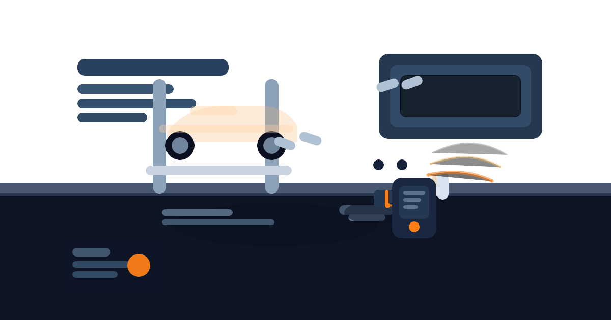 An illustration of a robot assistant making a phone call in an auto repair shop.